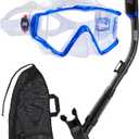 Aegend Snorkeling Gear for Adults Youth Kids, Dry Snorkel Set Panoramic View Enhanced Anti-Leak and Anti-Fog Technology, Adjustable Strap for Snorkeling Scuba Diving Swimming with Mesh Bag (Green)