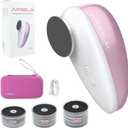 AprElm-E5 Rechargeable Electric Foot Callus Remover with 3-Sizes 120Pcs Sandpapers, Professional 1000RPM Electric Foot File with Organizer, Pedicure Tools Gifts for Women Men (Pink-White)