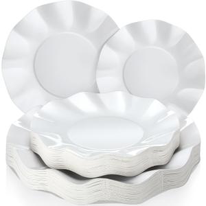 Zhehao White Scalloped Paper Plates Disposable for Guests, 8 Inch & 10 Inch Elegant Paper Dessert Dinner Plate Bulk for Parties, Wedding Baby Shower Bridal Birthday Party Supplies (100 Pcs)