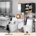 Kalrin Over The Toilet Storage Cabinet with Fluted Wave Doors and Adjustable Shelf, Wood Over Toilet Storage Rack with Drain Basket, Freestanding Bathroom Organizer for Balcony Laundry, Pure Black, 23.62" W x 66.54" H x 9.45" D