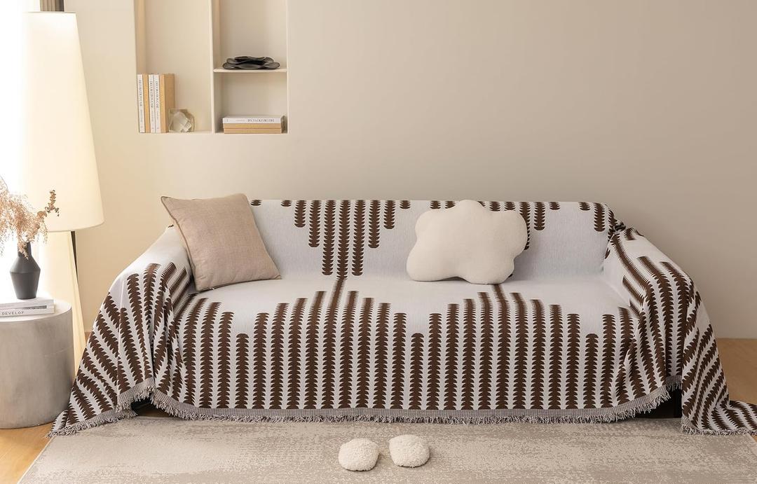 SmoBe Sofa Covers Washable, Chenille Sofa Covers for 3 Cushion Couch, Reversible Non Slip Futon Cover L Shape Sofa Cover, Pet Couch Cover with Tassel, Sofa Slipcovers 71" X 118" - Brown