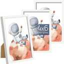 upsimples 4x6 Picture Frame Set of 3, Made of High Definition Glass for 4 x 6, Wall and Tabletop Display Thin Border Photo Frames for Home Décor, White