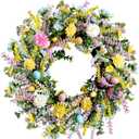 20 Inch Easter Wreath for Front Door Spring Wreath Easter Egg Wreath with Colorful Eggs Hydrangea Daisies Eucalyptus Leaves for Easter Decorations Holiday Wall Home Window Decor (Purple, Large)