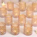 MATAHUM 12 Pcs Large Votive Candle Holders 2.8 * 3.2inch Gold Tea Light Candle Holders Glass Candle Holder for Bridal Shower, Wedding, Table Centerpiece, Party, Home Decor