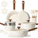 CAROTE 21pcs Cookware Set Nonstick Pots and Pans Set, Ceramic Cookware Set Induction Cookware, Non toxic Healthy Non Stick Kitchen Cooking Set, PFAS PTFE Free, White