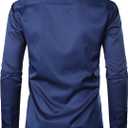 ZEROYAA Men's Urban Stylish Casual Business Slim Fit Long Sleeve Button Up Dress Shirt with Pocket (Blue, L)