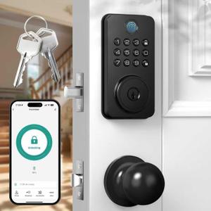 Keyless Entry Door Lock with Fingerprint & Keypad  Stores 50 Fingerprints and 50 User Codes, Auto-Lock, Works on Interior & Exterior Doors, App Remote Control, Backup Key, Easy Installation