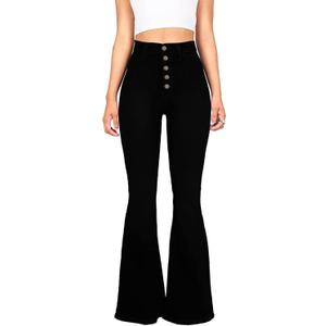 KDF High Waisted Flare Jeans for Women Bell Bottom Jeans with Belt for Women Stretch Wide Leg Jeans (Black, S)