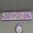 Wireless Keyboard and Mouse Combo, Retro Typewriter Keyboard with Round Keycaps, 2.4GHz USB Cute Wireless Keyboard Mouse for Computer, Desktop, Laptop (Purple Colorful)