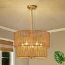 RUIYEY Rattan Chandelier Light Fixtures: 18 inch Boho Pendant Lights with Wicker Lampshade, E12 5 Light Height Adjustable Hand Woven Hanging Chandeliers for Dining Room Kitchen Farmhouse Living Room
