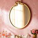 Vercraft Vintage Round Gold Bow Mirror 21"x20" Antique Bathroom Vanity Mirrors Antique Metal Ornate Circle Wall Mirror, Baroque Style Bow Decor for Home Table, Bedroom, Living Room, Hallway