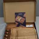 Kikcoin Wood Cutting Boards for Kitchen, 3 PCS Wooden Cutting Board Set with Holder, Chopping Board with Built-In Compartments and Juice Groove, Solid Charcuterie Board Serving Tray Wood Butcher Block