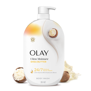 Olay Body Wash for Women, Ultra Moisture, 24/7 Moisture Barrier Repair, Hydrating Formula for Visibly Healthy Soft Skin, Vitamin B3 & Hyaluronic Blend, For All Skin Types, Shea Butter Scent, 35 fl oz
