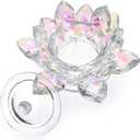 OwnMy Crystal Lotus Flower Dappen Dish with Lid Glass Tea Light Holder Lotus Petal Votive Candle Holder Candle Stand, Glass Flower Monomer Dish for DIY Nail Art Bowl Cup Jewlery Tray for Home Decor (Ab Color)