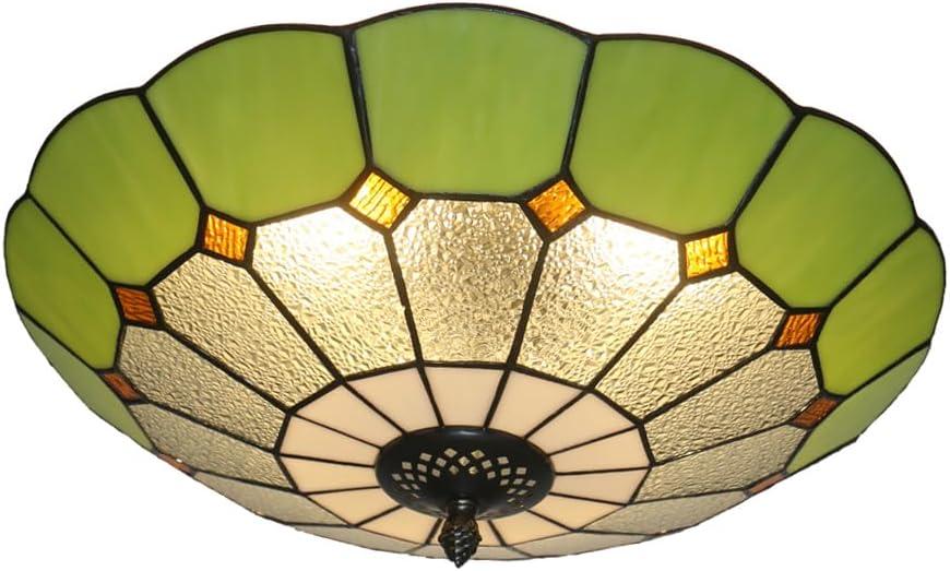 Tiffany Style Ceiling Light 16 Inch 3-Lights Stained Glass Flush Mount Ceiling Light for Bedroom Dining Room Living Room