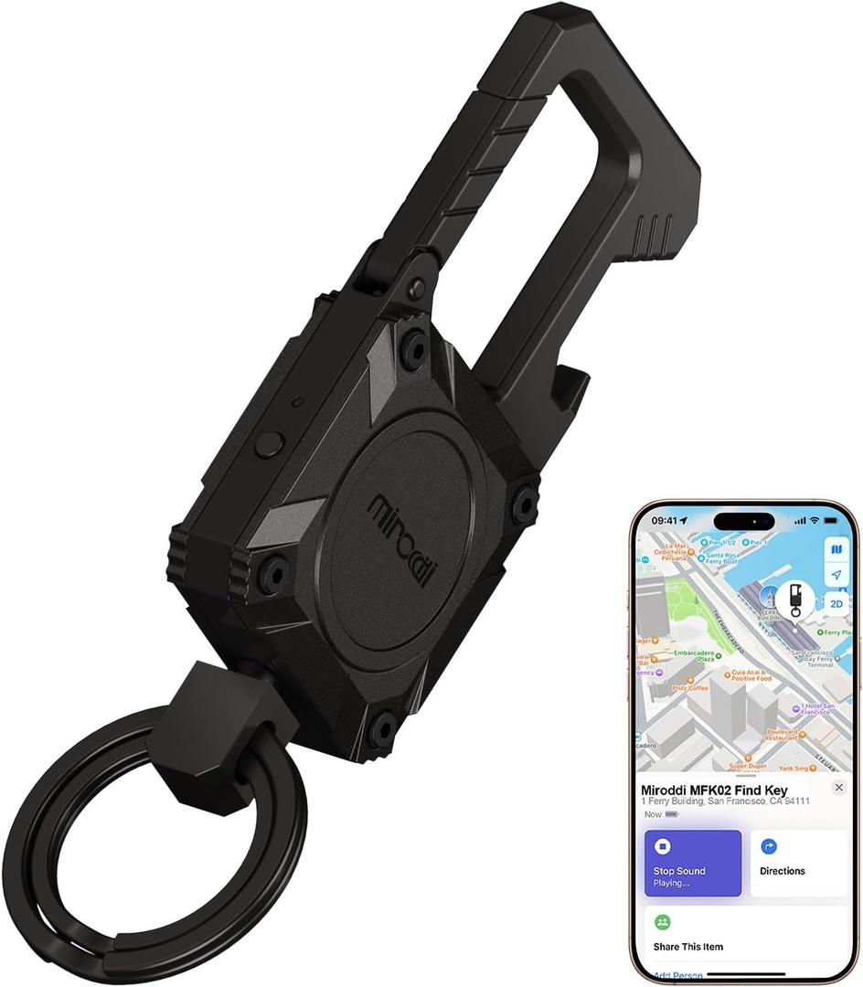 Miroddi Keychain Tracker, Men's Key Chain Works with Find My(iOS Only), Heavy Duty Keychain Carabiner Bottle Opener, Car Key Chains with Finder, Anti-lost Keyrings Tracker, Rechargeable, Black