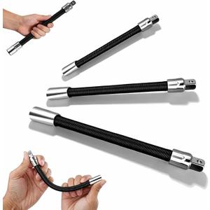1/4", 3/8", 1/2" 3-Piece Flexible Socket Extension Set Reach Socket Ratchet Wrench Connecting Rod, Universal Electric Wrench Extension Bar, Portable Hand Drive Tool for Tight Spaces (black)