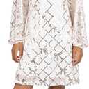 Speechless Girls' Long Sleeve Square Neck Sequin Pattern A-line Shift Dress (16, Ivorygold)