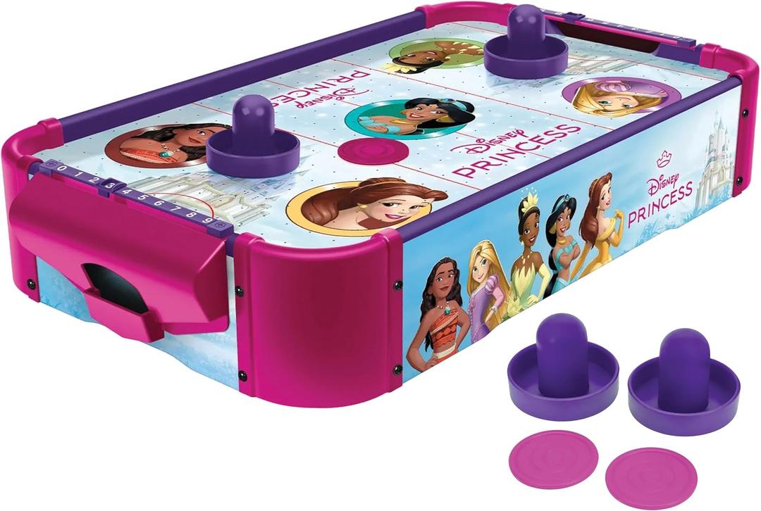 Disney Princesses Wooden Tabletop Air Hockey Game, 2-Player, Ages 4+