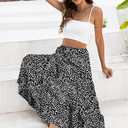 Naggoo Women's Summer Maxi Skirt Tiered A Line Ruffle Elastic High Waisted Flowy Beach Long Skirts with Pockets (Black, L)