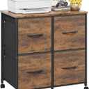 HIGDBFE 4 Drawer Lateral File Cabinet, Mobile Filing Cabinet for Large Printer, Home Office Functional Small Office Storage Cabinet & Printer Stand,Fabric, Rustic Brown