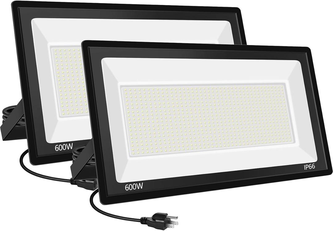 600W LED Flood Light 2Pack,Super Bright Daylight 5000K IP66 Waterproof Security Outdoor LED Arena Lights,Commercial Lighting Floodlight for Fields,Counts,Stadium (600w-2pack)