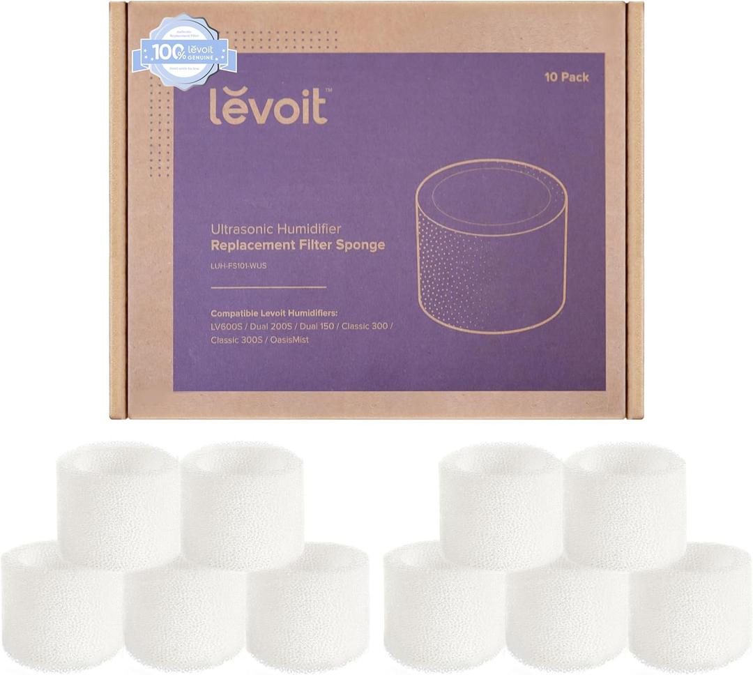 LEVOIT 10-Pack Top Fill Humidifier Replacement Filters, Capture Particles to Improve Humidification Efficiency, for Classic160, Dual150, Dual200S, Classic300(S), LV600S, OasisMist450S, Superior6000S