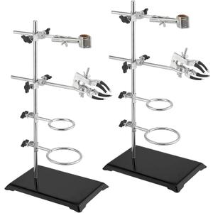 2 Pack 16 Inch Lab Stand Set,Laboratory Grade Stand Support Set with Coated Base, 4 Retort Rings, 2 Flask Clamp, 2 Burette Clamp