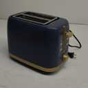 West Bend Timeless 2-Slice Toaster with 7 Browning Levels, Bagel/Waffle/Defrost Settings, High-Lift Lever, Anti-Jam, Easy-Clean Crumb Tray, 2-Slice, Blue/Gold