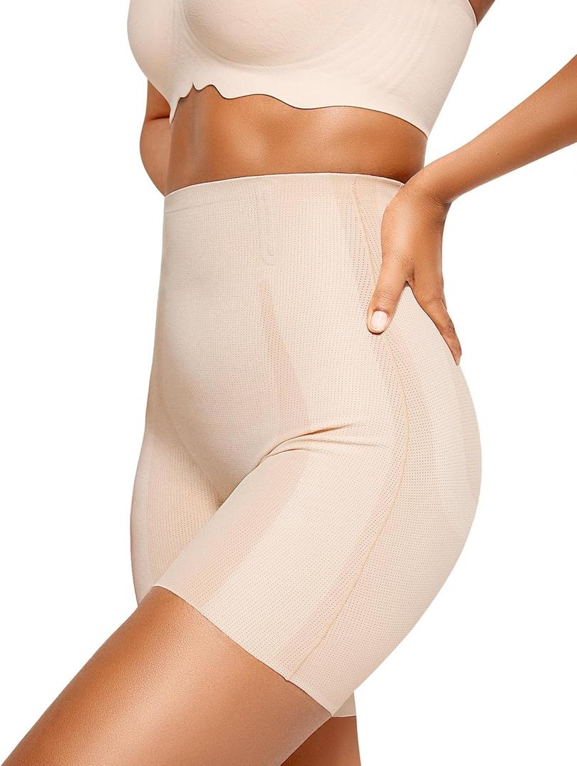 Vertvie Tummy Control Shapewear Shorts for Women Butt Lifting Body Shaper Shorts High Waisted Seamless Girdles Under Dress (Small, Nude)