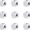 Crafans 100Pcs 12mm Silicone Cube Letter Beads White English Alphabet Letter A Vowel Loose Spacer Beads Initial Cube Dice Beads for Jewelry Making