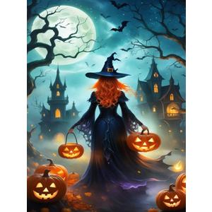 2 x Halloween Diamond Art Kits for Adults, Witch Pumpkin Diamond Painting for Beginners, 5D DIY Moon Castle Bat Diamond Painting Round Full Drill Gem Art Kits for Home Wall Decor 12x16 Inch (G4322-US)
