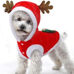 Dog Christmas Costumes, Pet Cold Weather Sweater Coat, Puppy Santa Claus Reindeer Outfit Winter Hoodie Warm Vest Clothes, Jumpsuit Apparel for Small Medium Dogs Cats Party Cosplay (X-Large, Red)