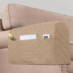 2 Pack Water Resistant Armrest Covers for Chairs and Sofas Couch Arm Covers for Sofa with 3 Pockets for Phone Sofa Arm Protector for Pets, Cats (Sand)