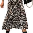 SHENHE Women's Leopard Print A Line Midi Skirt High Waisted Flared Elegant Dressy Skirt (Brown, L)