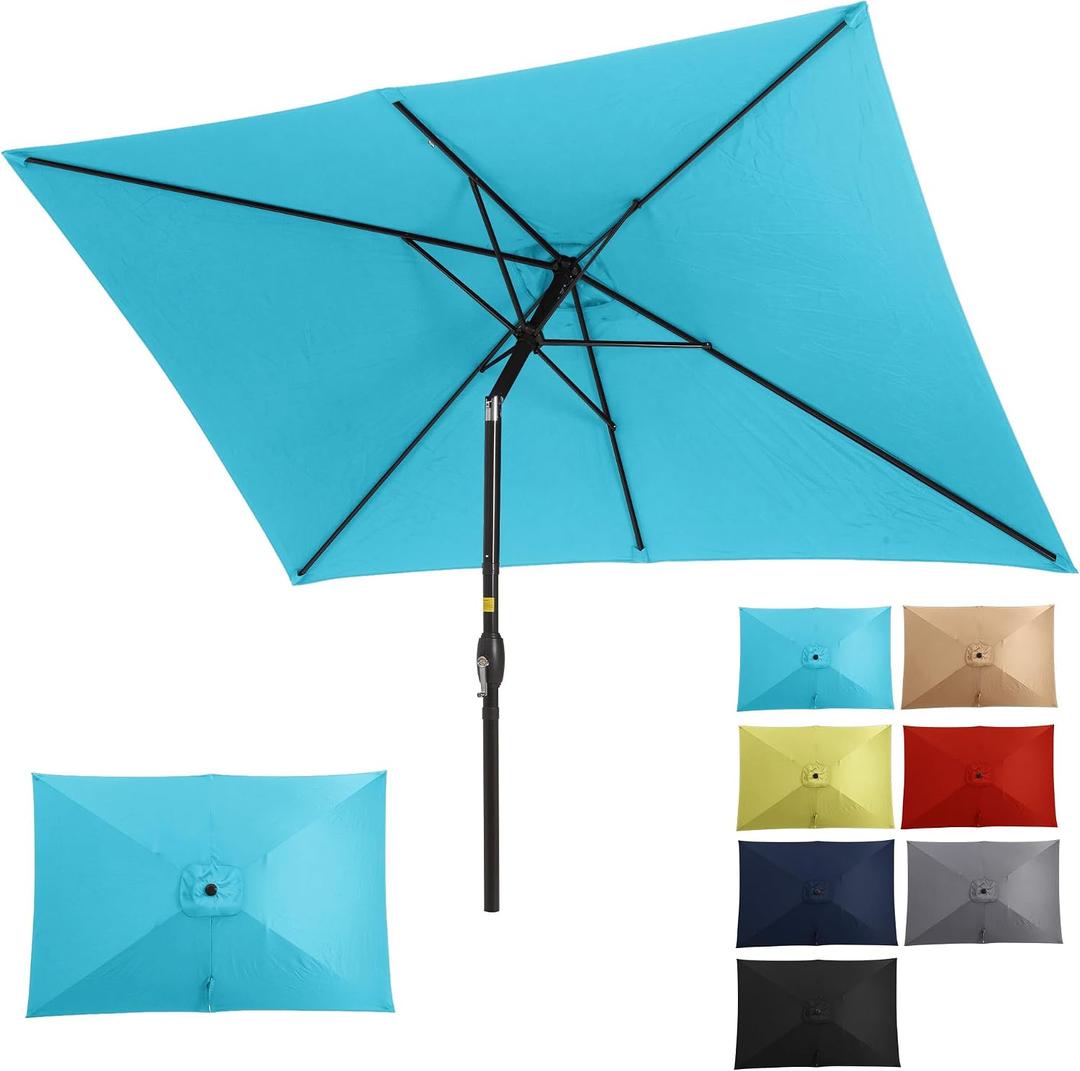 Wisteria Lane Outdoor Patio Umbrella, 10x6.5 Ft Rectangular Metal Pole Outdoor Patio Umbrella, Yard Umbrella with Crank and Push Button Tilt, 6 Steel Ribs, Polyester Canopy Blue