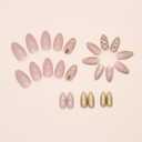 Medium Almond Press on Nails 3D Fake Nails Rhinestone Glue on Nails Golden French Stick on Nails Glossy Shiny Acrylic False Nails Full Cover Artificial Nails Reusable Nails Kit for Women Girl 24Pcs