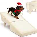 Dog Stairs for Small Dogs and Cats  2-in-1 Dog Ramp for Couch and Low Bed, 16.5'' Foldable Wooden Pet Ramp, Sturdy Multi-Use Split Ottoman Design, Beige