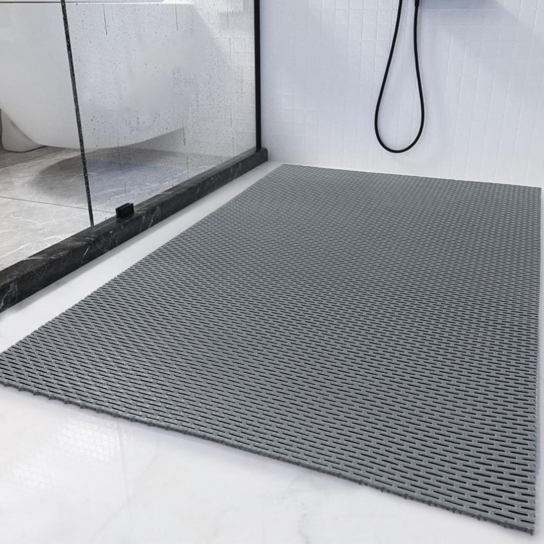HOMBYS 47 x 32 Extra Large Shower Mat for Shower Stall Tub, Non Slip Bath Mat Bathroom Accessories, PVC Mats for Shower and Bathroom, Quick Drying, (Gray, 47"x32") (Grey)