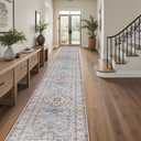 Washable Hallway Runner Rug 3x20: Non Slip Runner Rugs with Rubber Backing Soft Kitchen Rug Farmhouse Distressed Carpet Runner for Living Room Bedroom Bathroom (Blue, 3X20)