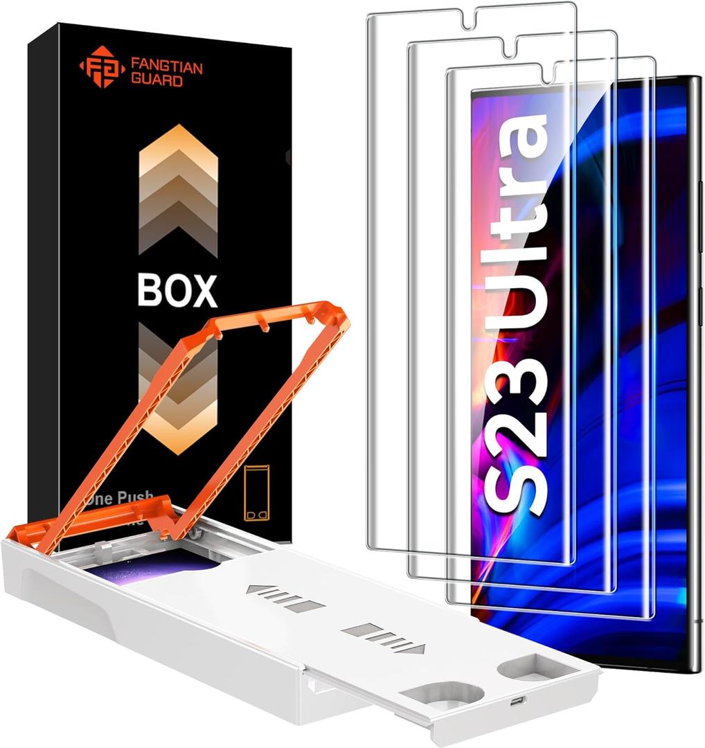 FANGTIAN 3-Pack for Samsung Galaxy S23 Ultra/S22 Ultra Screen Protector [Auto Alignment] - Film for S23 Ultra Screen Protector-[Easy Installation][Fingerprint Compatible][Not Glass][6.8Inch] (Transparent)