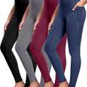 NORMOV 4 Packs Yoga Leggings with Pockets for Women, Soft High Waisted Tummy Control Workout Pants (Medium, 4packs(black,dark Gray,burgundy,navy))