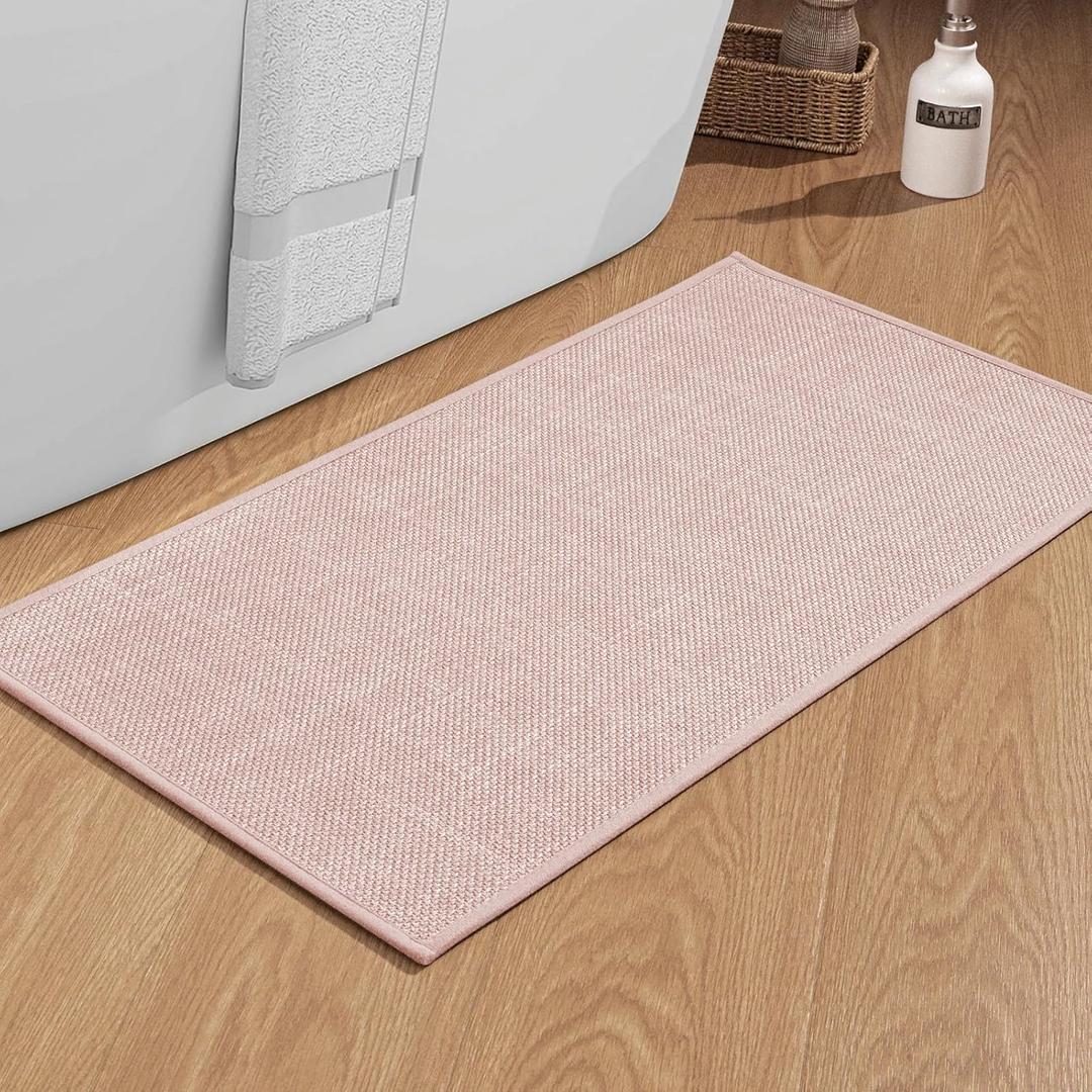 chakme Bathroom Rugs Mat 47x25, Ultra Thin Non Slip Bath Mat Large Quick Dry Absorbent Bath Mat for Bathroom Floor, (Pink, 47"x25") (2' x 3'11" (Rectangular))