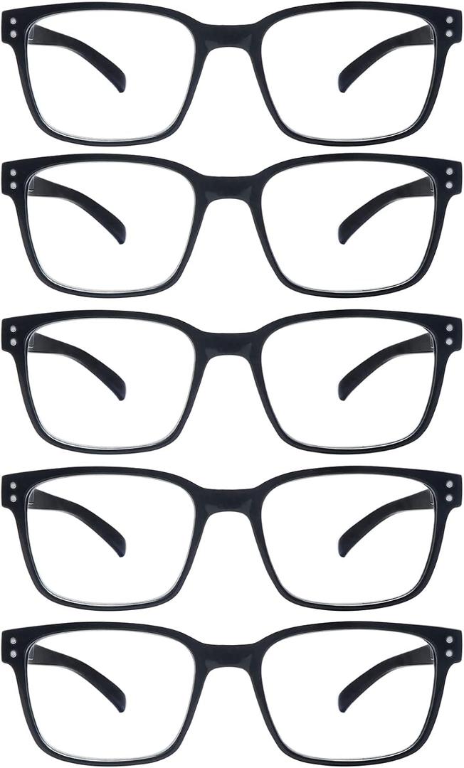 4 x SIGVAN Blue Light Blocking Reading Glasses for Men Women Computer Spring Hinge Readers Square Frame Glasses 5 Packs (5 Black, 1.5)