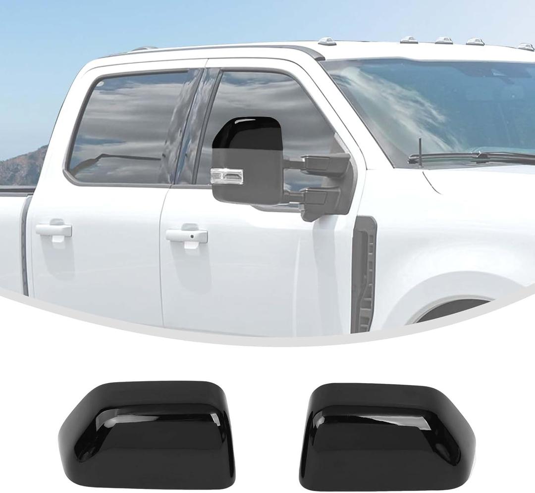 Linskip Driver and Passenger Side Mirror Covers for Ford F250 F350 F450 F550 2017-2026+, Top Half Tow Mirror Bezel Caps for Super Duty (Top, Black, Overlay, Black)