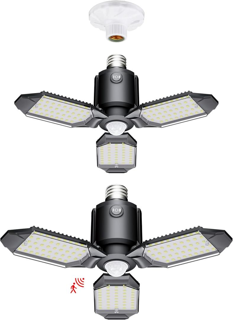 Motion Sensor Garage Light, 80W Garage Lights Ceiling Led Motion Activated,Dusk to Dawn Sensor Lights,Ultra Bright LED Shop Light Bulb,Screw in Shop Lights for Barn,Basement(2Pack)