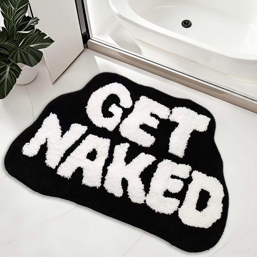 Get Naked Bath Mat 16"x29" Ultra Absorbent Non Slip Quick Drying Machine Washable Cute and Funny Bathroom Rug Ideal for Your Bathroom (Black and White) Get Naked Bath Mat 16"x29" Ultra Absorbent Non Slip Quick Drying Machine Washable Cute and Funny Bathroom Rug Ideal for Your Bathroom (Black and White)