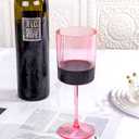 Ciaell 12 PCS Pink Plastic Ribbed Wine Glasses - 10 OZ Plastic Square Wine Glasses with Stem - Disposable Champagne Cups for Parties & Weddings & Mother's Day