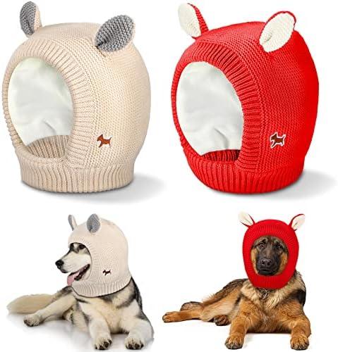 Saintrygo 2 Pcs Quiet Ears for Dogs Christmas Large Dog Ear Muffs Cute Snood Head Warm Knitted Hat Pet Winte Hat for Cats Pets(Beige, Red) L