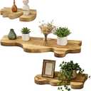Wooden Floating Shelves, Rustic Wave Edge Wall Display Shelf Set of 3, Carbonized Pine Finish, Space-Saving Wall Mounted Storage Rack for Bathroom, Bedroom, Living Room, 3 Assorted Sizes, 7.09 x 3.94 in,15.75 x 5.91 in,9.84 x 5.12 in